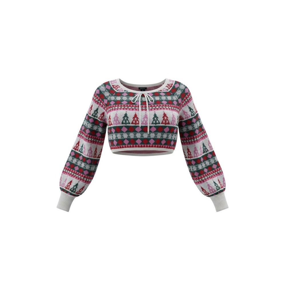rue21 Cropped Sweater Womens XL Pink NWT Fair Isle Christmas Tree Holiday Knit